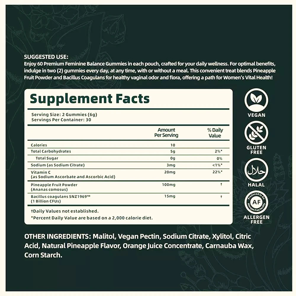 Vital Source Feminine Balance Gummies - Delicious Hawaiian Pineapple Flavor for Women's Health